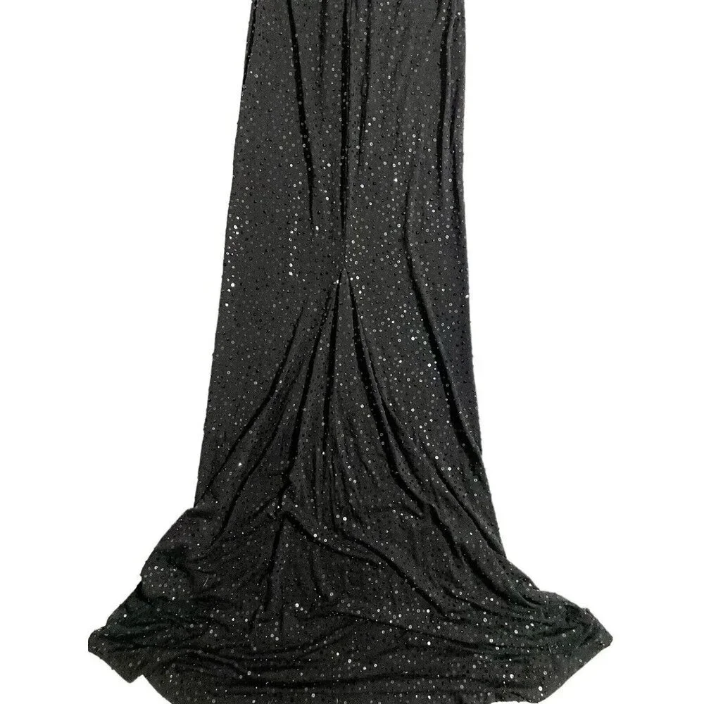 Michael Kors Black Sequin Mermaid Gown Evening Dress Front Twist SZ 4 New
